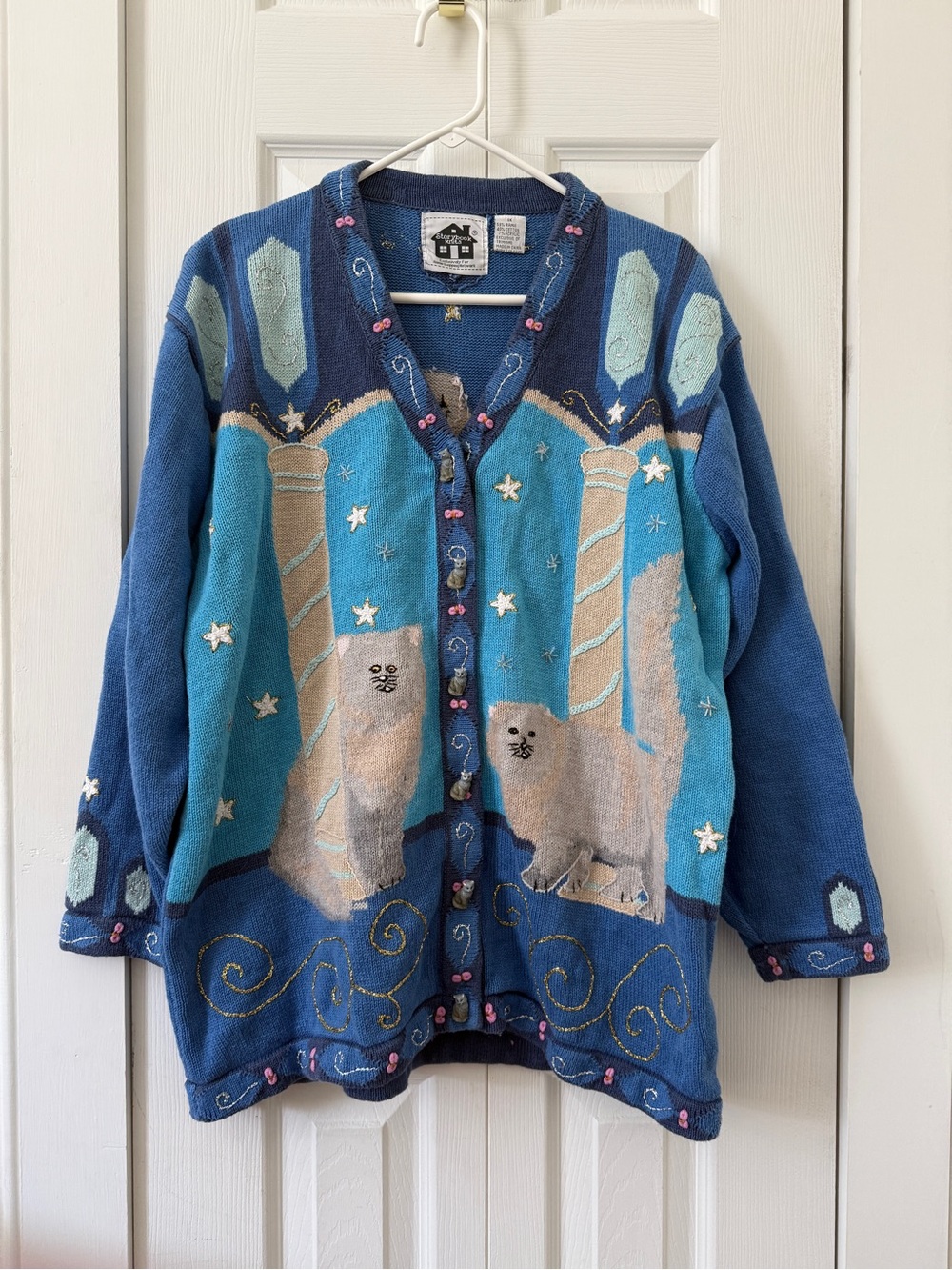 Vintage Storybook Knits Persian Cat Cardigan Sweater - Picture 2 of 7